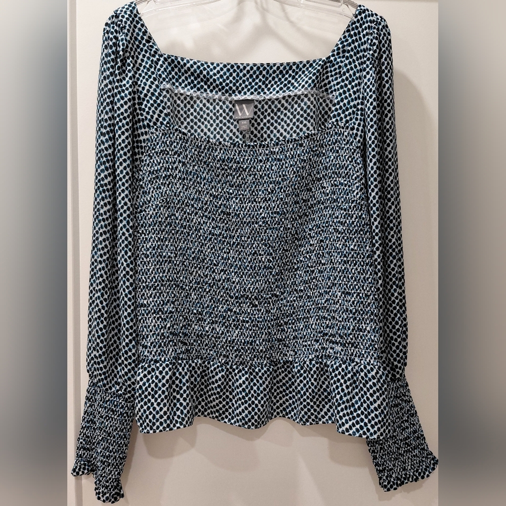 Worthington Womens Sz XXL Smocked Peplum Blouse Long Sleeved With Smocked Cuffs